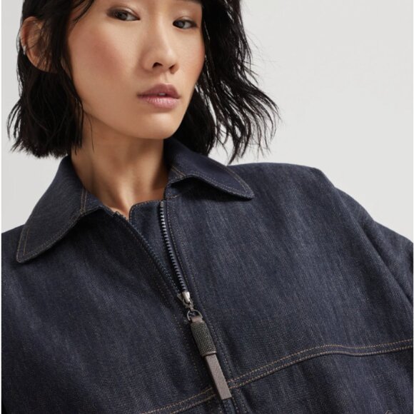 Brunello Cucinelli Bomber Jacket Monilli Denim Twill Size 6 New Tag $3,990 - Picture 1 of 12